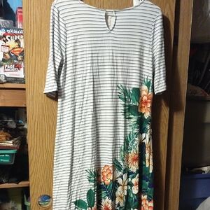 Chico's Striped Midi Dress with Floral Design